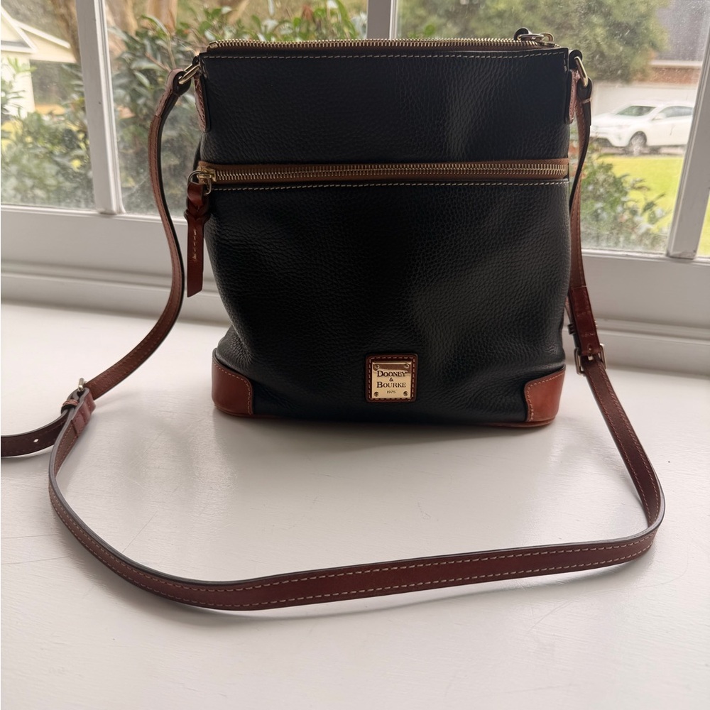Dooney & Bourke Black and Tan Leather Crossbody